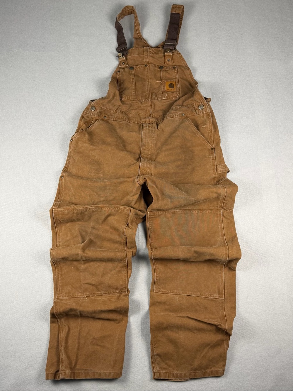 Carhartt Brown distressed Overall doubleknee with Adjustable Straps 38x34